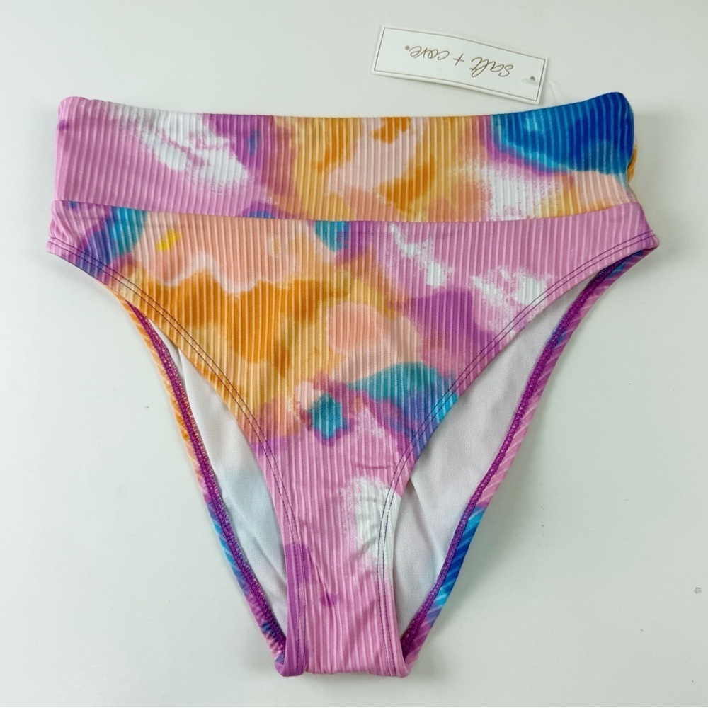 Salt + Cove Bikini Bottom Juniors Medium Pink Multi Hazy Pattern Swim Ribbed NWT